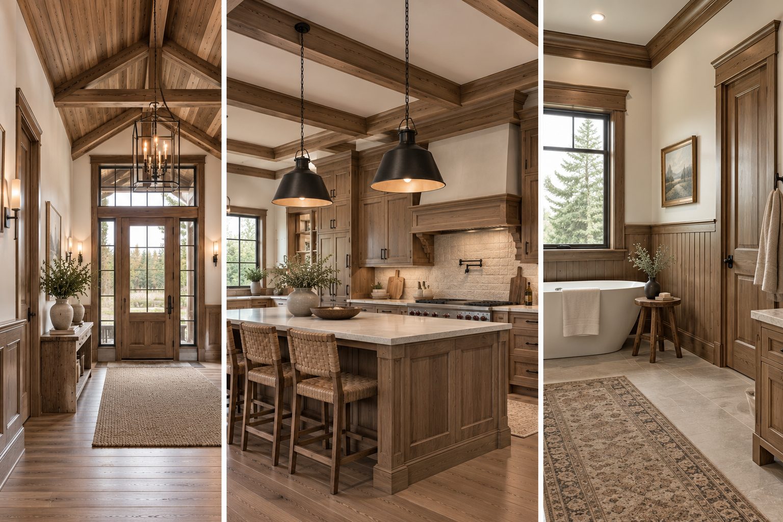 Warm rustic interior with wood trim